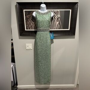 NWT Mac Duggal Mint Sequin Embellished Gown